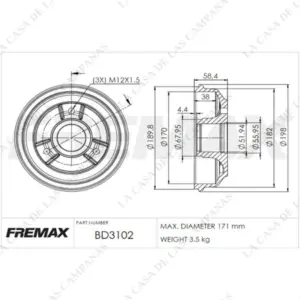 BD3102 Campana de Freno Trasero