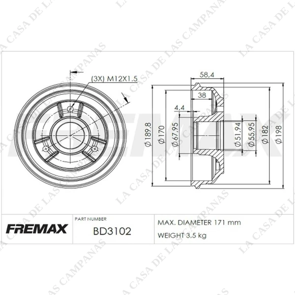 BD3102 Campana de Freno Trasero