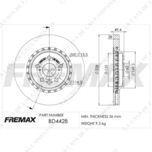 BD4428 Disco de Freno Delantero